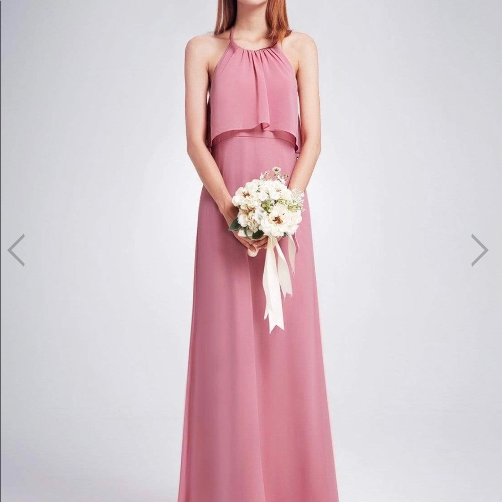 Long pink halter bridesmaid dress